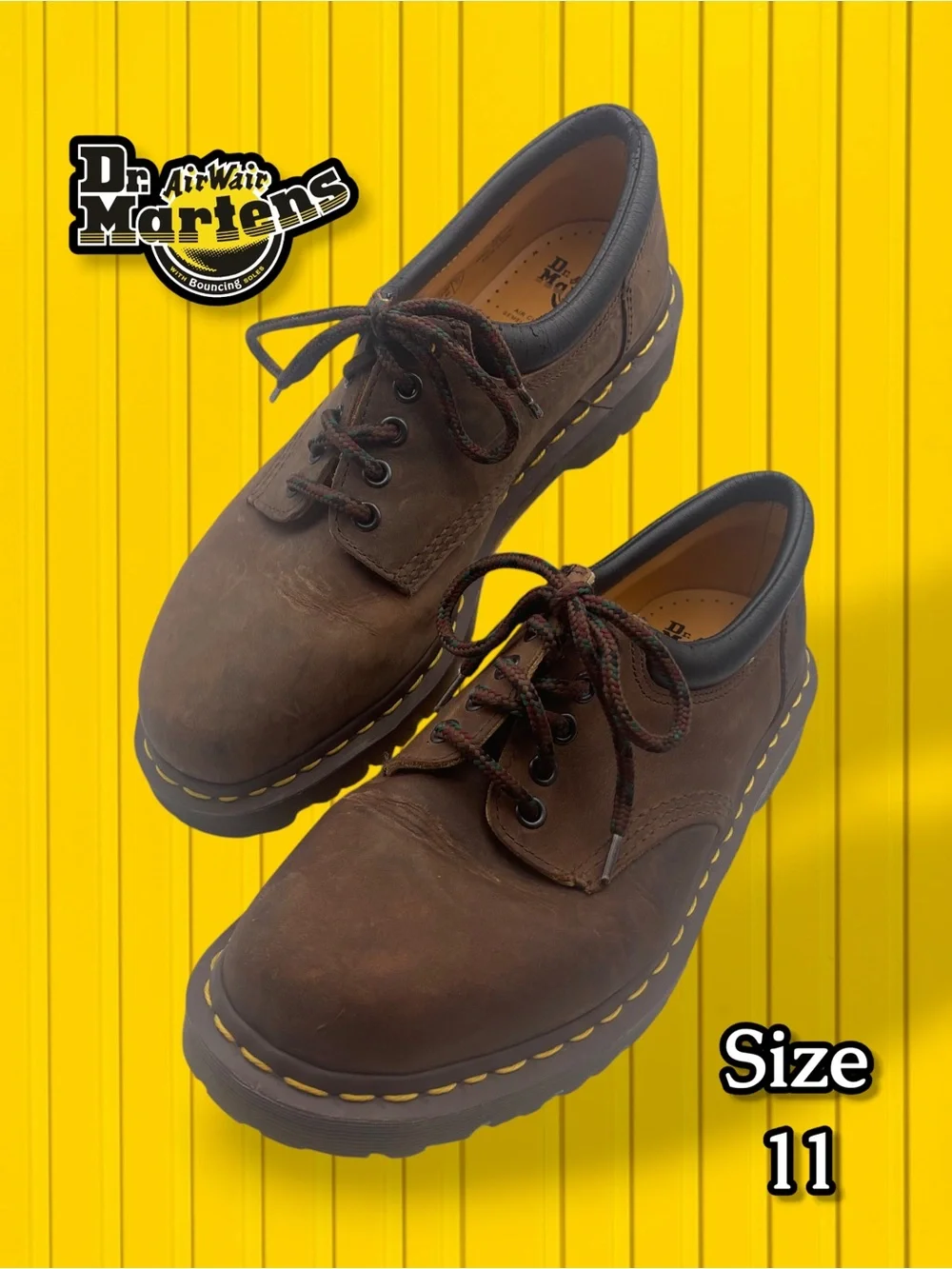 Dr. Martens Men’s Brown Leather 3-Eye Derby Shoes Size Men's 11 / Women's 12